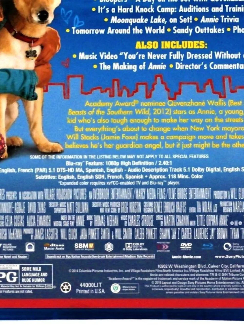 ANNIE Blu-ray + DVD 2-Disc Set Jamie Foxx, Quvenzhané Wallis, Rose Byrne